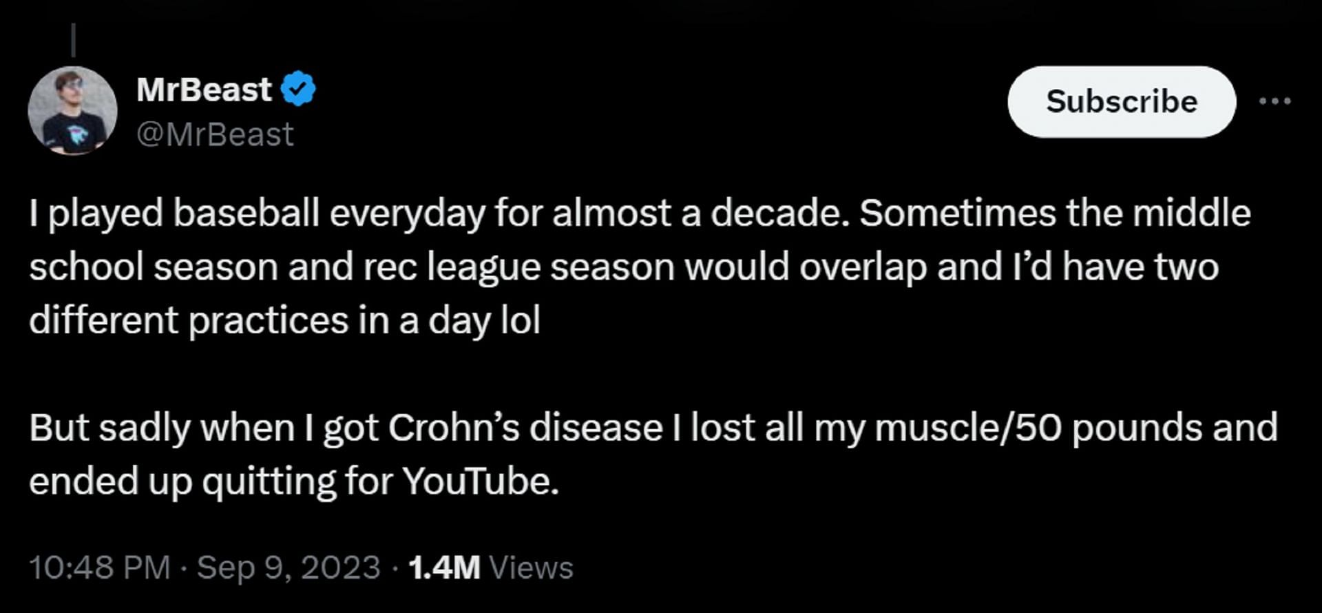 MrBeast opens up on having Crohn&rsquo;s disease (Image via X)