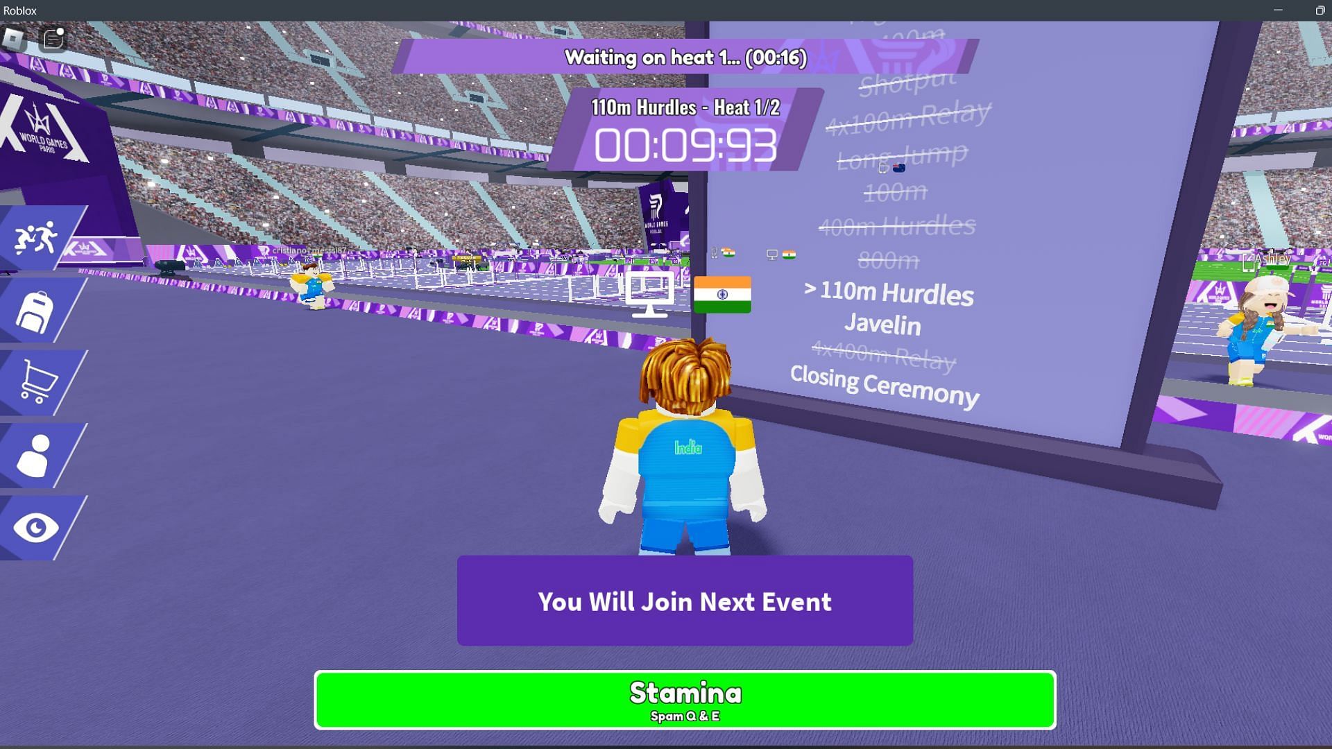 Event board shows which sport is currently active on the server (Image via Roblox)