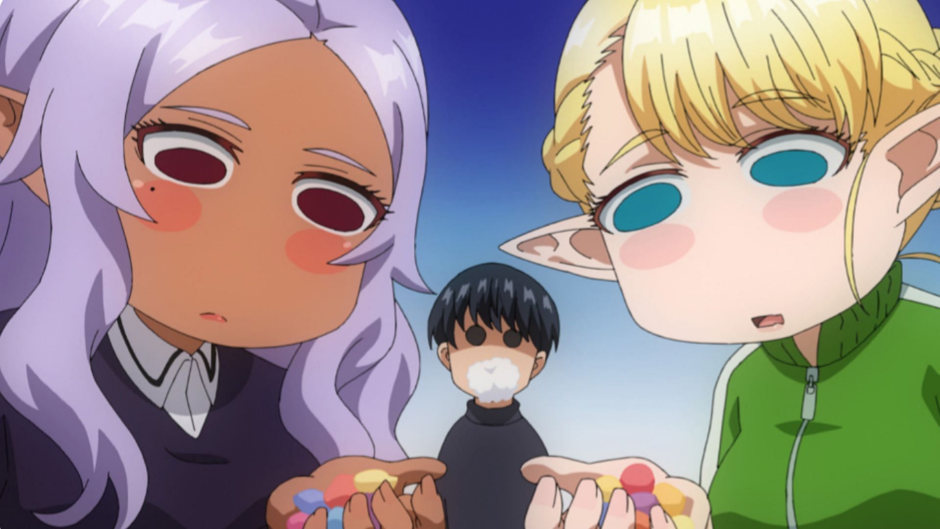 Kuroeda, Naoe, and Elfuda as seen in Plus-Sized Elf episode 6 (Image via Elias)