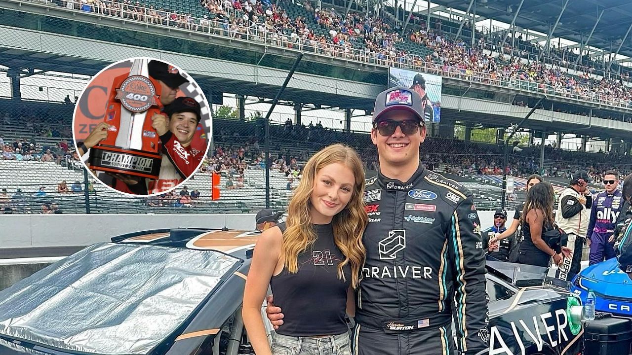 Harrison Burton and Jenna Petty. Credit: (instagram.com/jennapetty_) Harrison Burton with the Coke Zero Sugar 400 trophy at Daytona. (Inset) Courtesy: Getty Images.