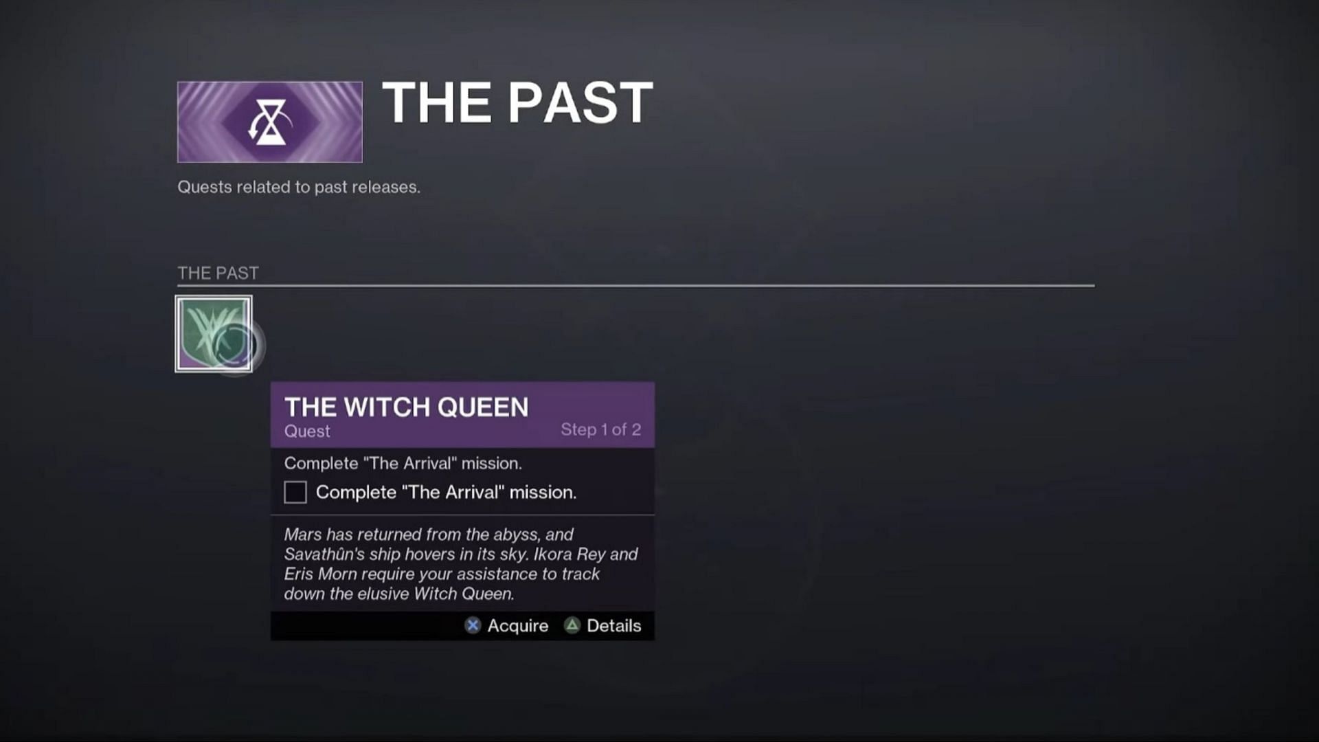 The Arrival mission in Quest Archive (Image via Bungie)