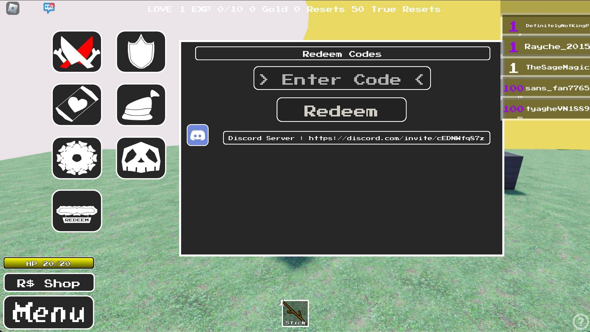 Redeem your code here (Image via Roblox)