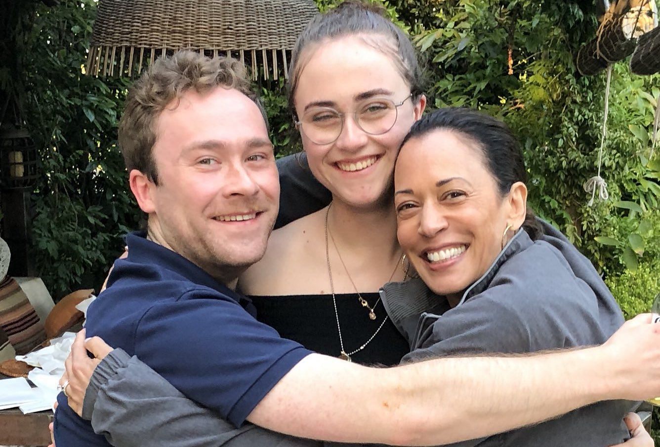 Vice President Kamala Harris with stepchildren Cole and Ella Emhoff (Image via x/@douglasemhoff)