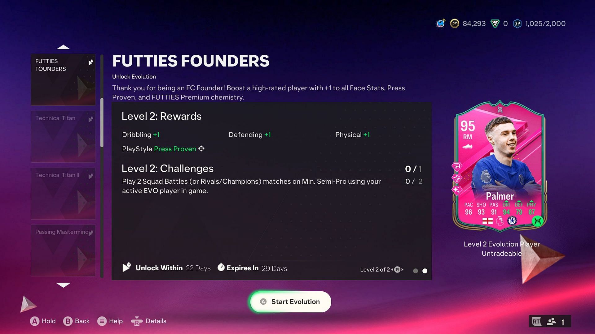 FUTTIES Founders Evo level 2 upgrades (Image via EA)