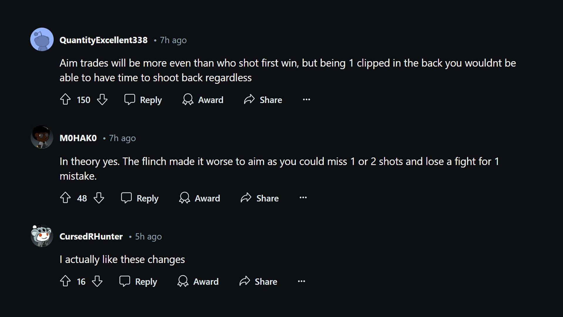 Apex players discuss the consequences of aim flinch removal in Season 22 (Image via Reddit)