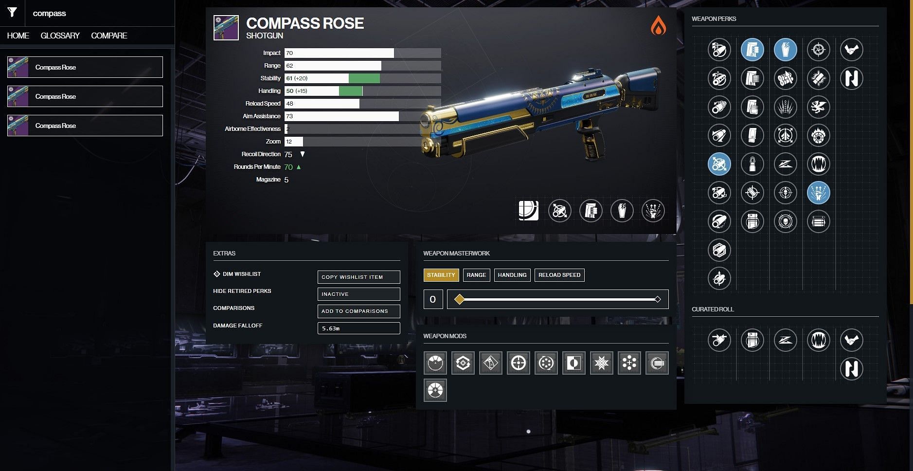 Compass Rose PvE god roll in Destiny 2 (Image via D2Gunsmith/Bungie)