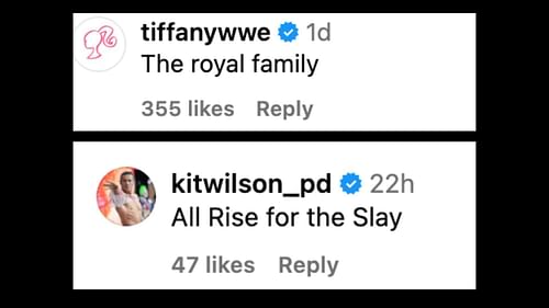 Stratton and Wilson react to Nia Jax's post on Instagram.