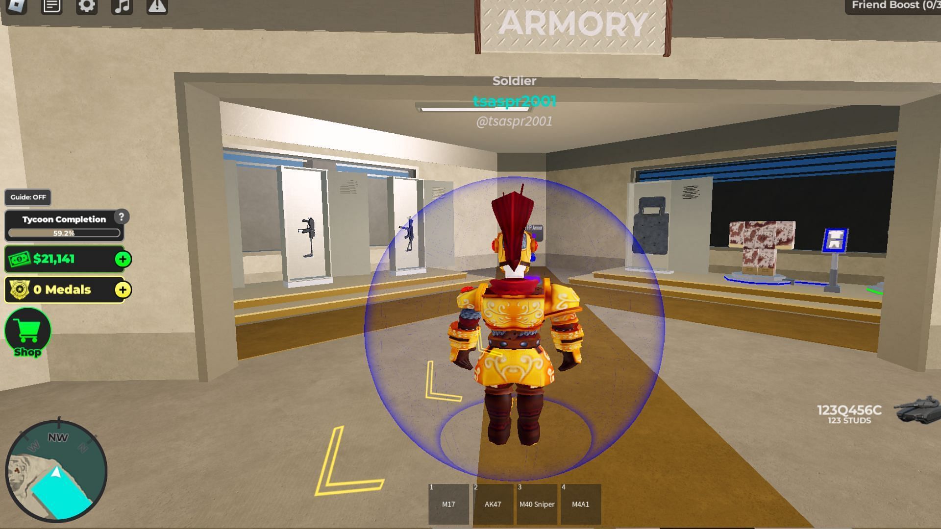 Build an Armoury to store your weapons and armor (Image via Roblox)