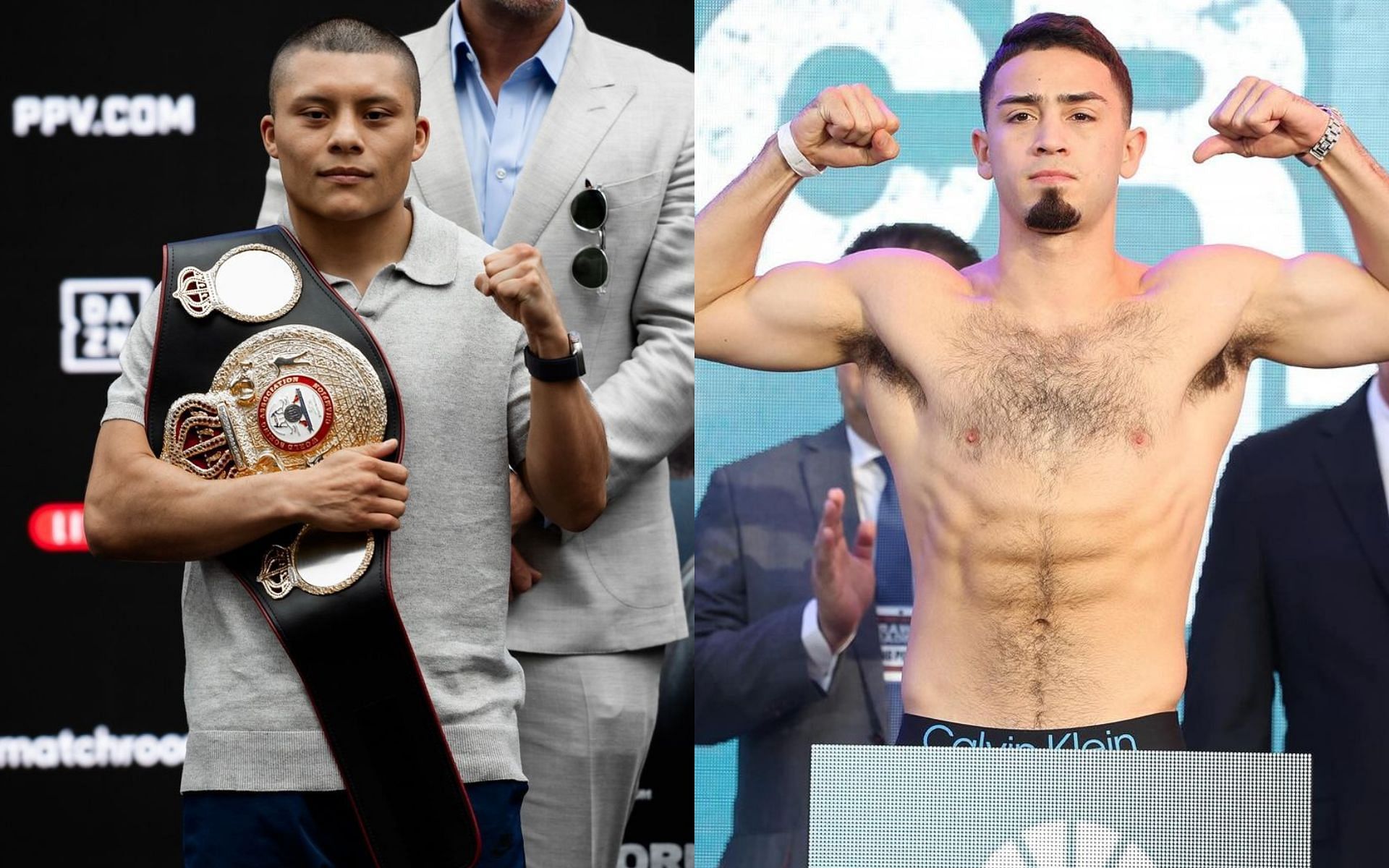 Isaac Cruz (left) will defend his WBA super lightweight title against Jose Valenzuela (right) at the BMO Stadium in Los Angeles. [Images courtesy @isaacpitbullcruz and @rayoboxing on Instagram]