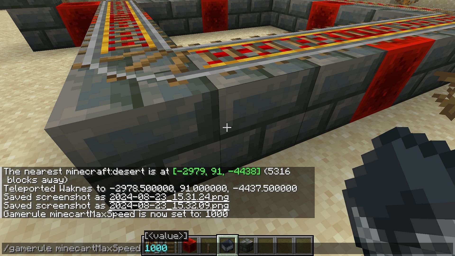 Increasing minecart speed with commands (Image via Mojang)