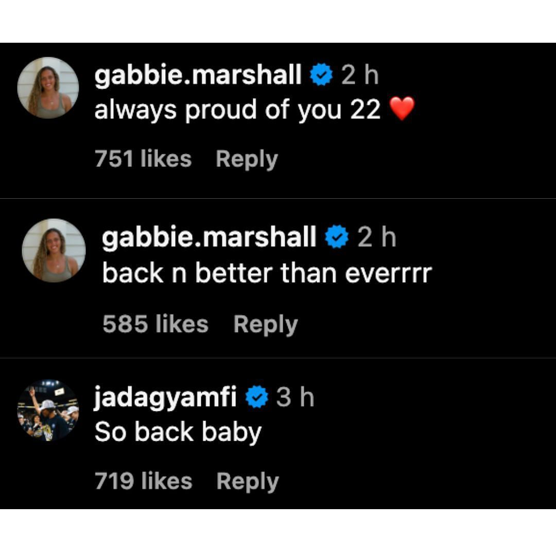 Gabbie Marshall and Jada Gyamfi&#039;s reactions to Caitlin Clark (Credits: Instagram/@caitlinclark22)