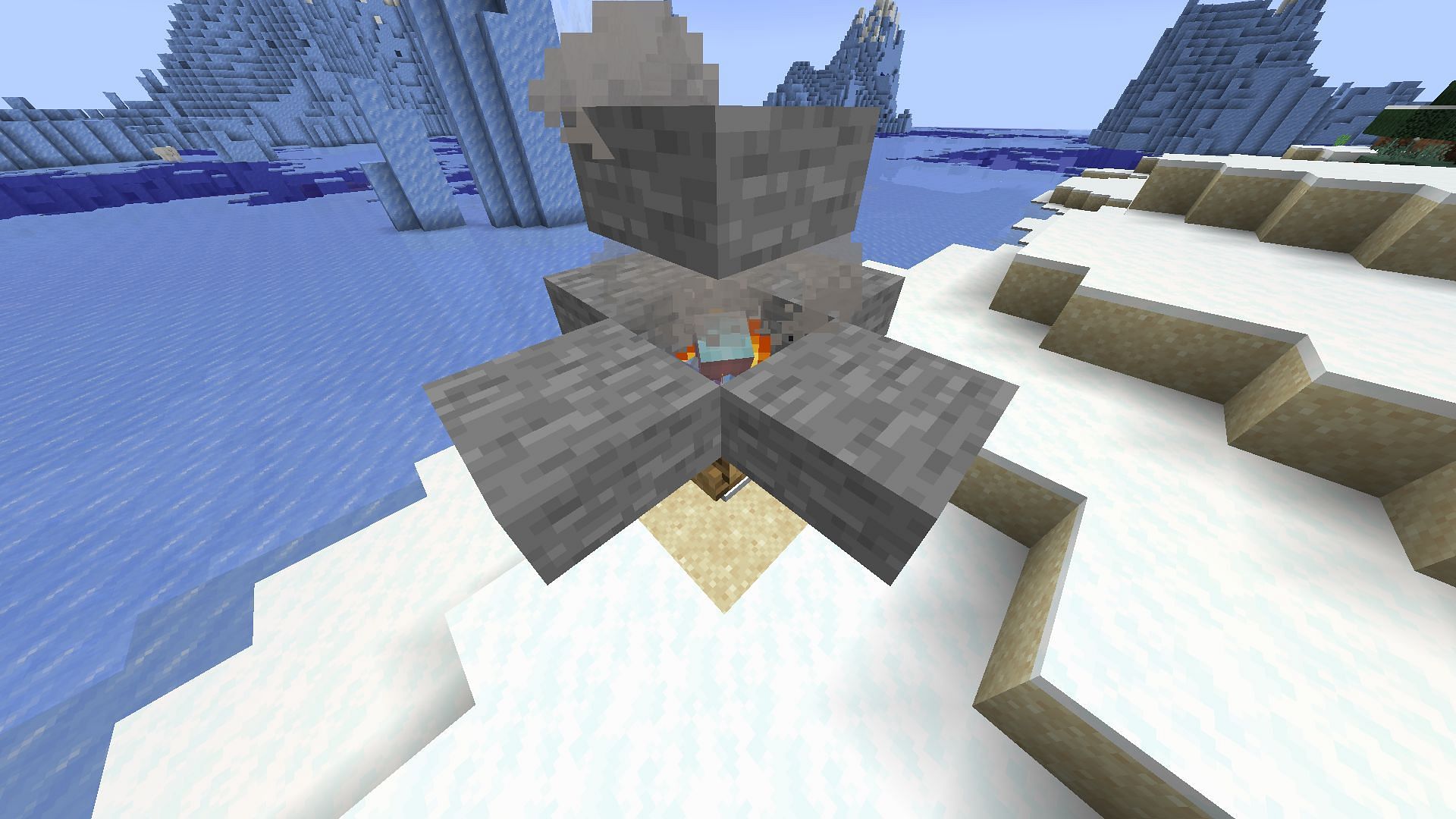 An allay trapped in a campfire with slabs in Minecraft (Image via Mojang)