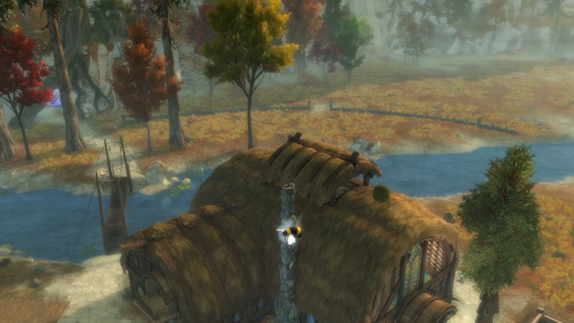 When building in your homestead, you can even turn into a bee to fly around and work easier in Guild Wars 2 Janthir Wilds. (Image via ArenaNet)