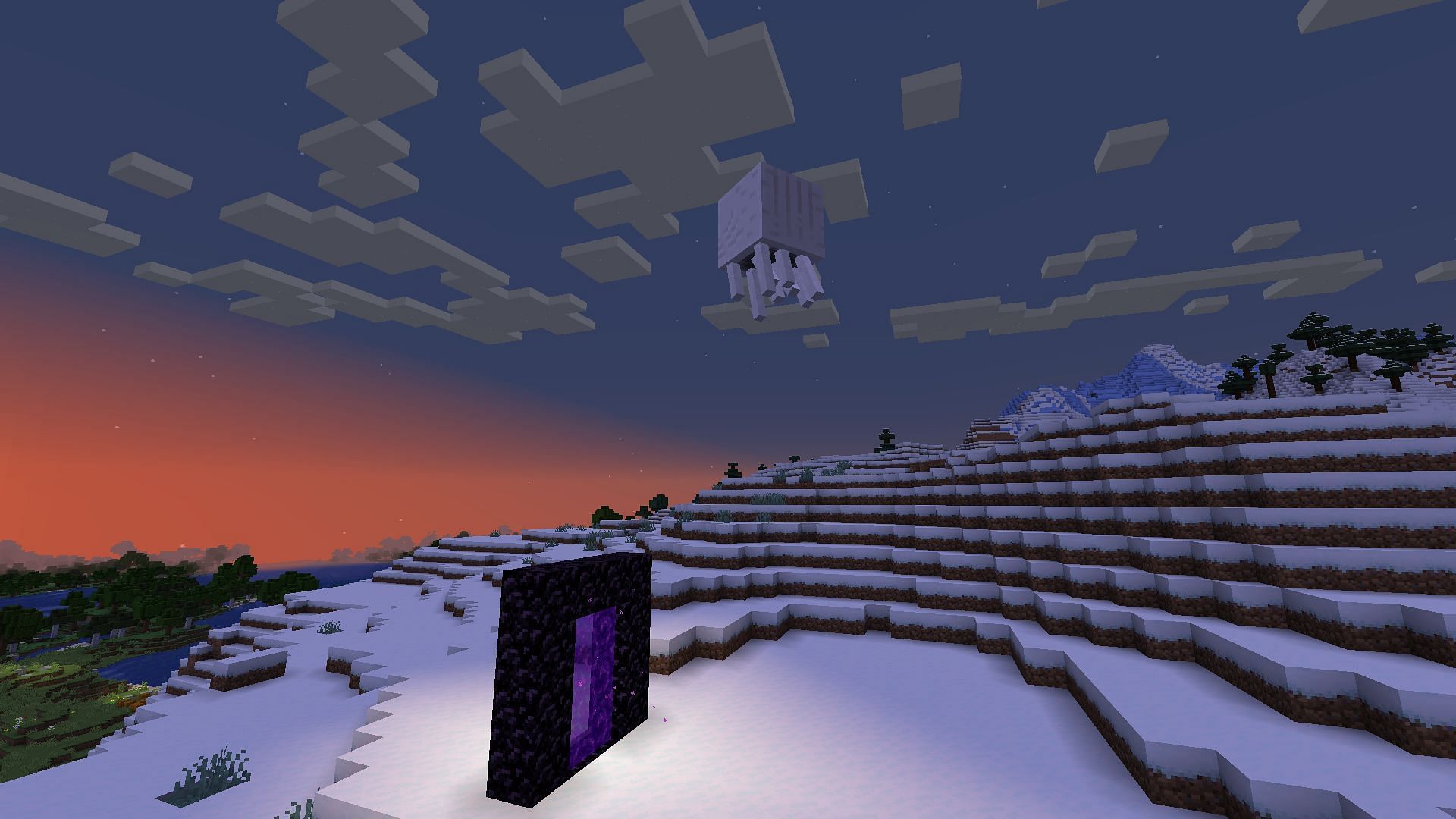 Ghast flying in the Overworld (Image via Mojang)