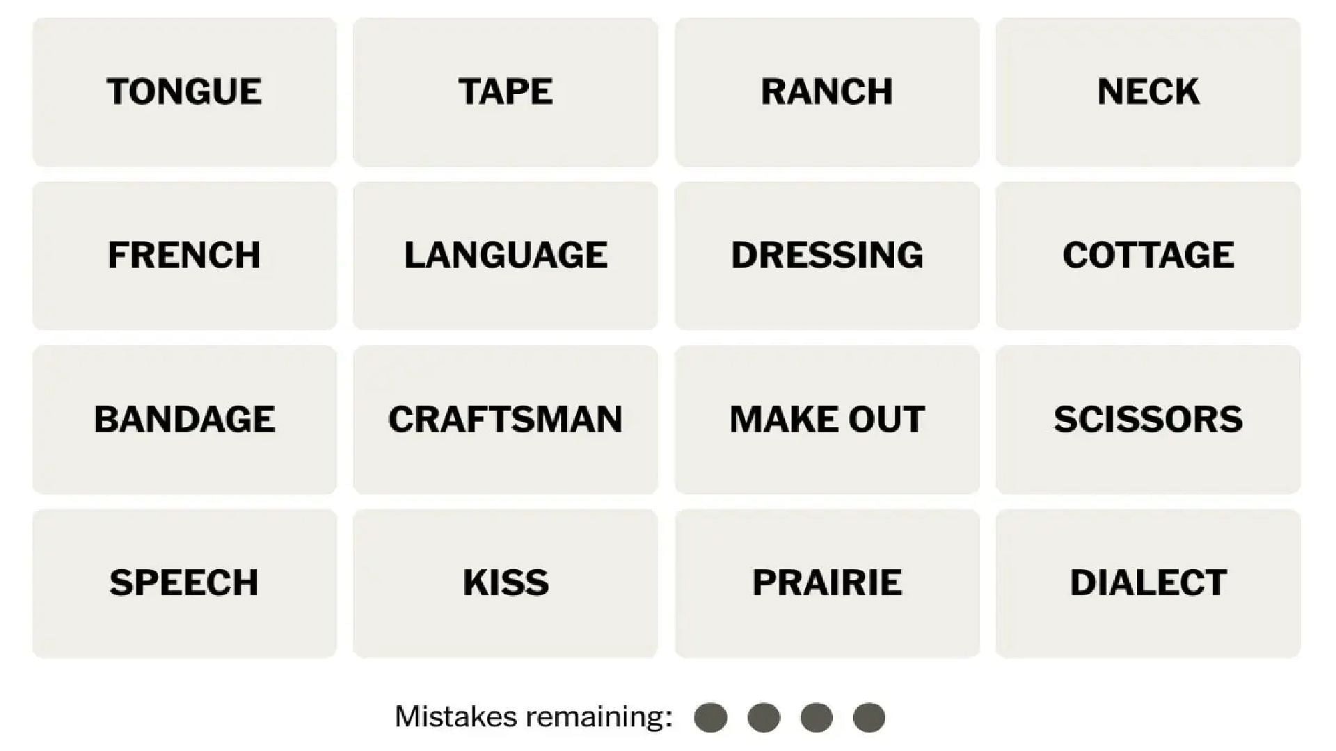 All words for today&#039;s Connections puzzle (Image via New York Times)