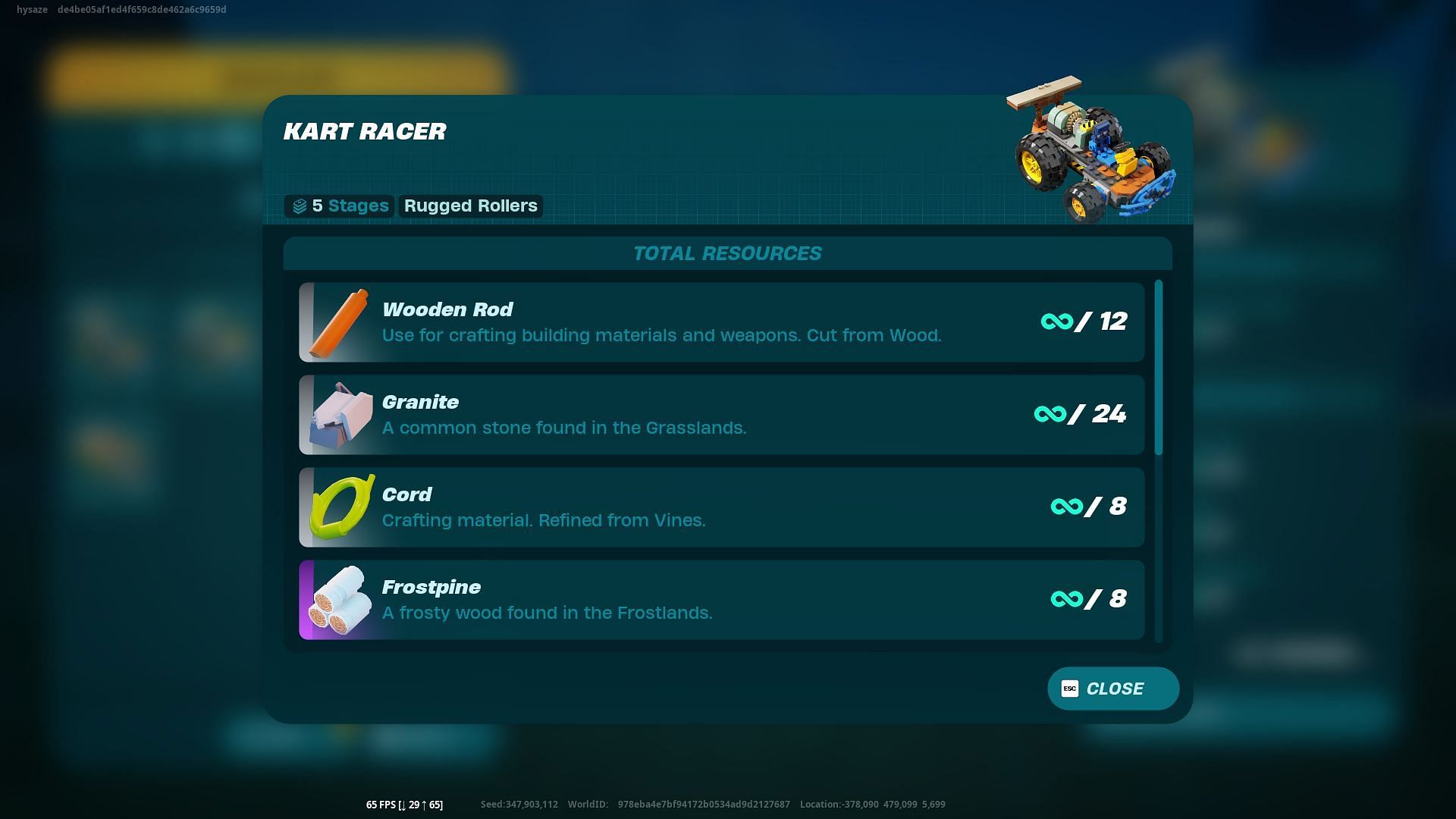 Items required to build the Kart Racer (Image via Epic Games)