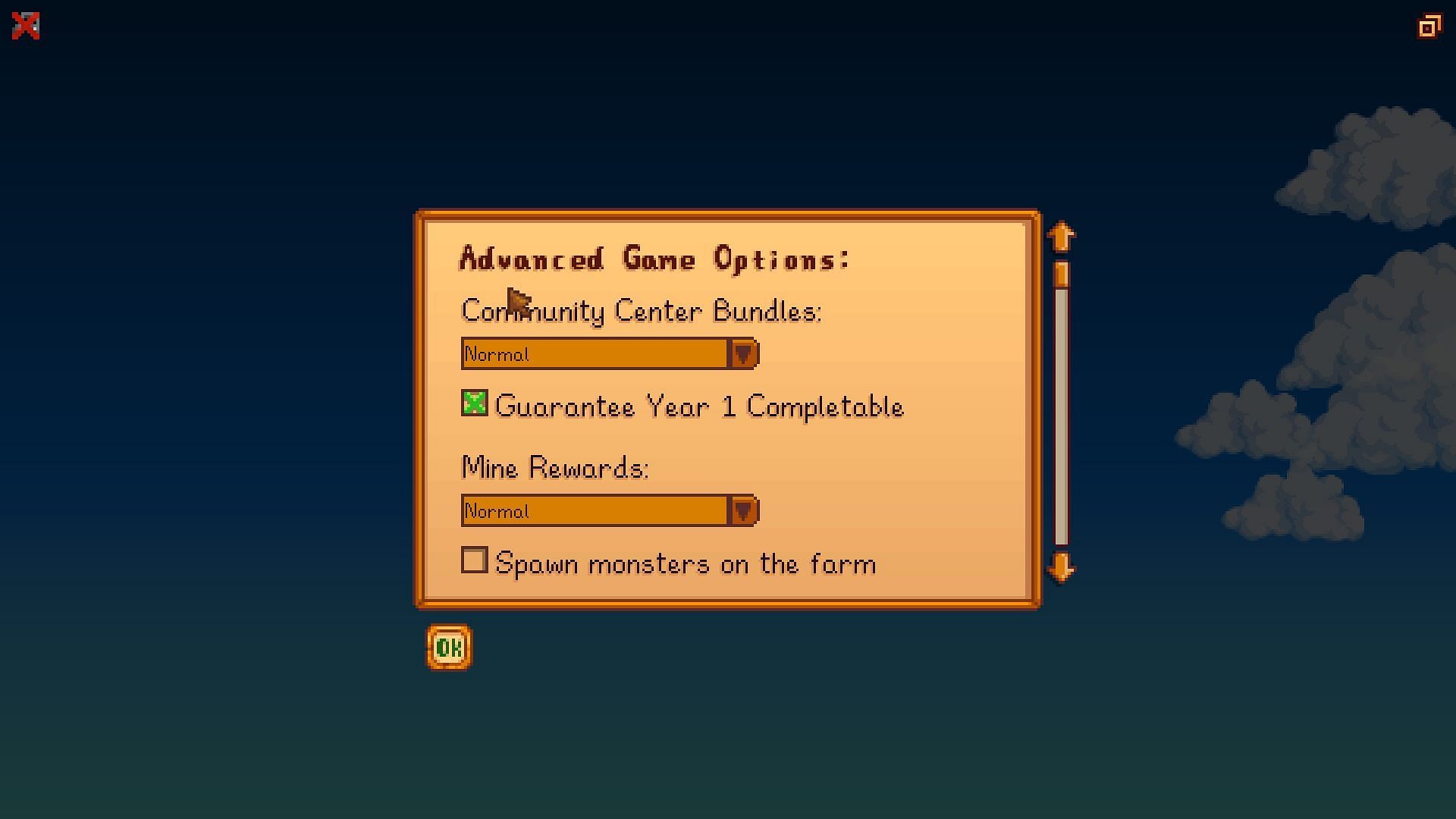 Enable this setting to obtain Red Cabbage in Year 1 (Image via ConcernedApe)