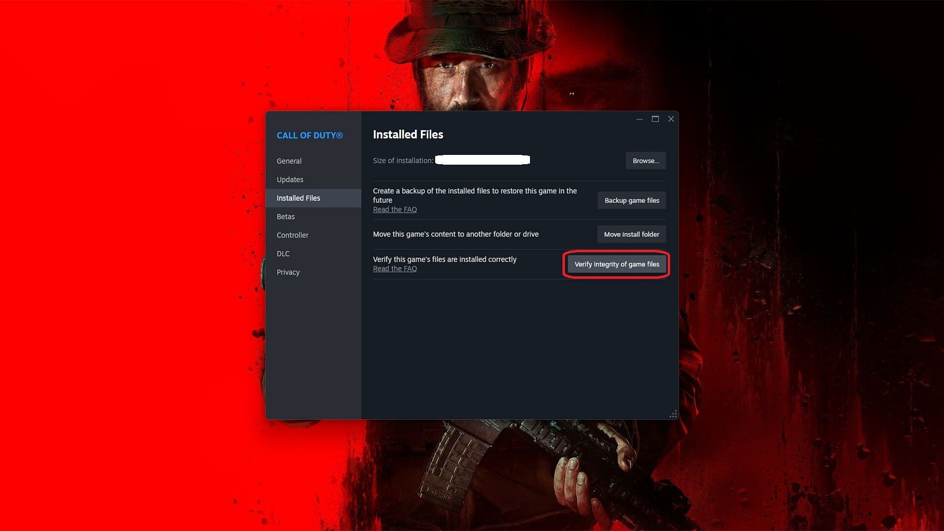 Verifying MW3 game files on Steam (Image via Valve)