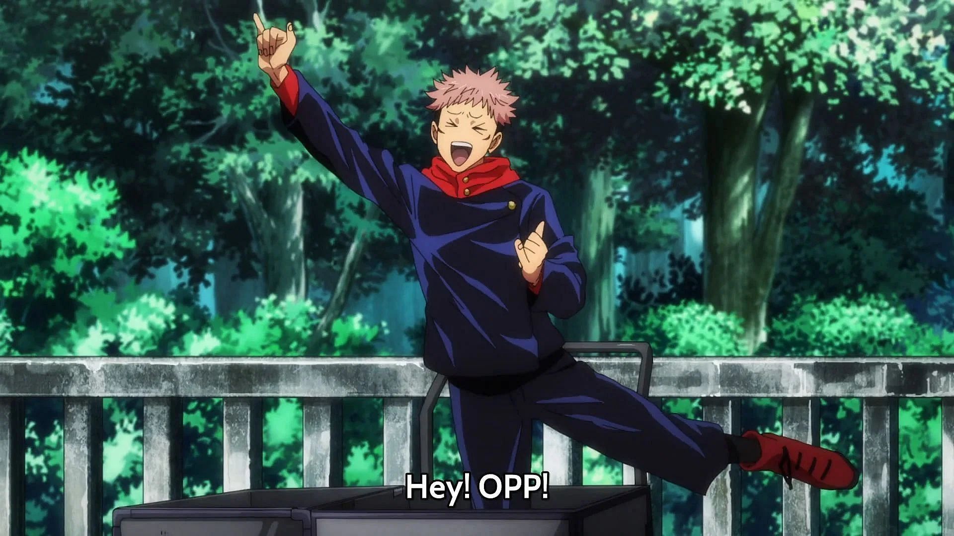 Yuji yelling &quot;Oppappi&quot; in the anime (image via MAPPA)