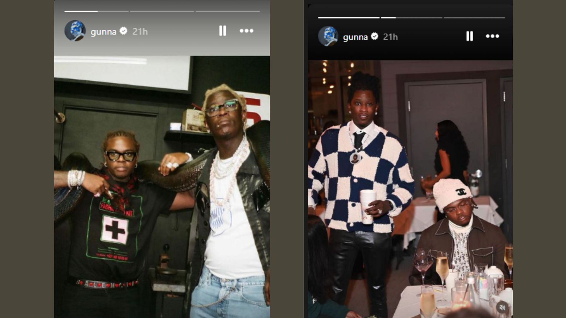 Gunna shared pictures of him and Young Thug on the rapper&#039;s 33rd birthday. Images via Instagram/@gunna