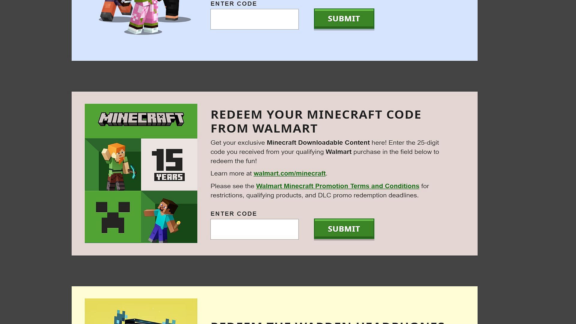 The section of the redeem page where you&#039;ll need to put the code you got (Image via Mojang)