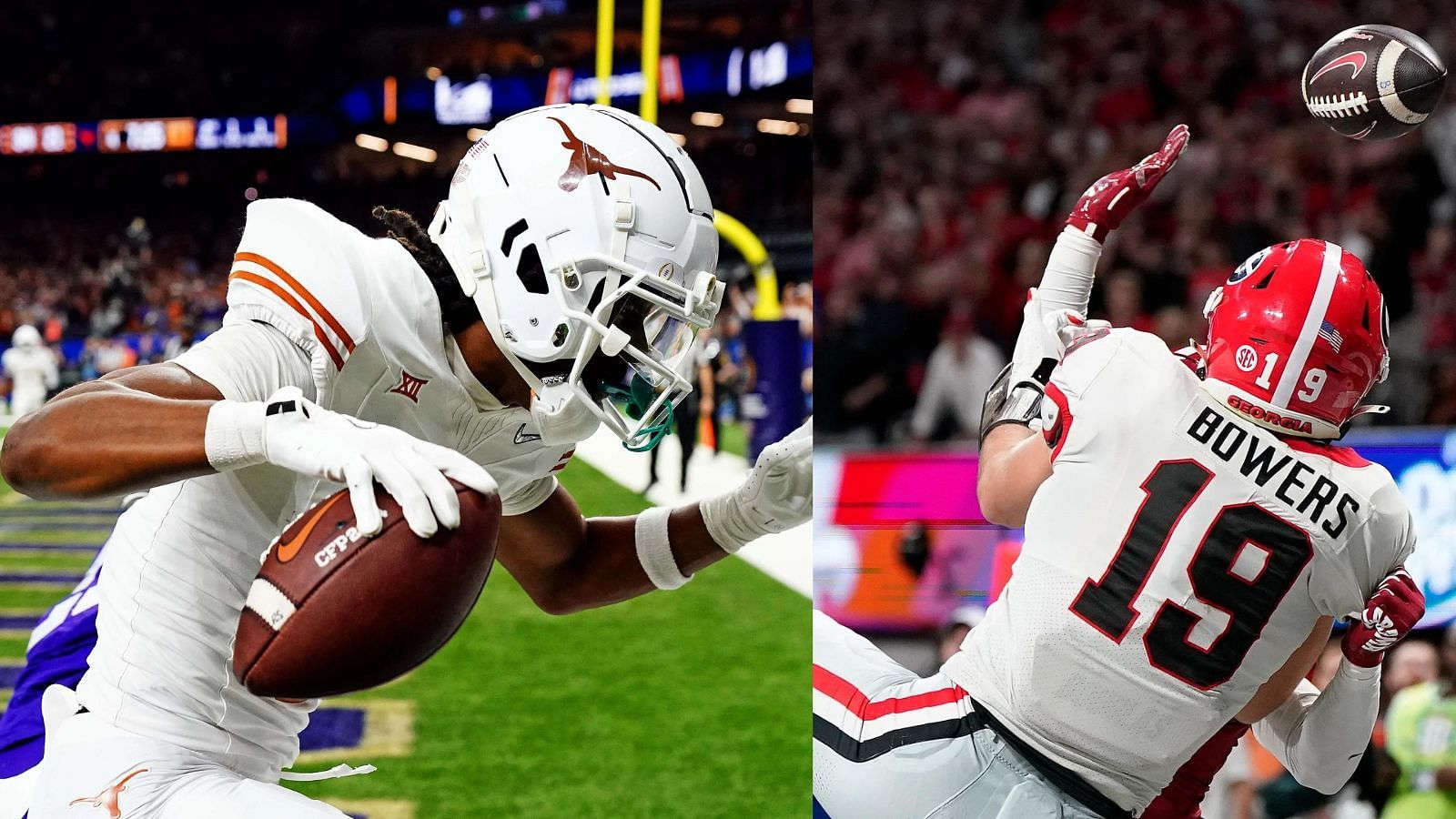 Texas receiver Adonai Mitchell and Georgia tight end Brock Bowers are two legends that the legends memory tokens can help acquire in College Football 25. (Photo credits: IMAGN)