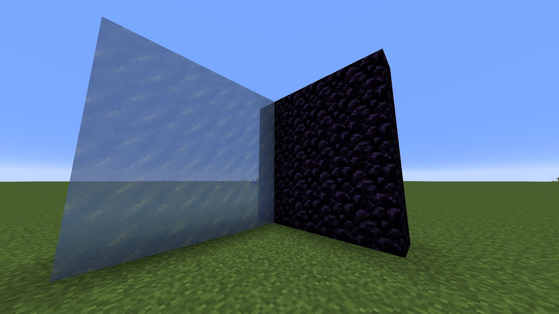 Ice blocks are considered transparent while obsidian blocks are not. Note that the ice allows the obsidian to render on-screen behind it. (Image via Mojang)