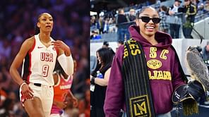 PHOTO: USC's JuJu Watkins poses with A'ja Wilson as the Las Vegas Aces star recaps Team USA's gold-winning run in Paris