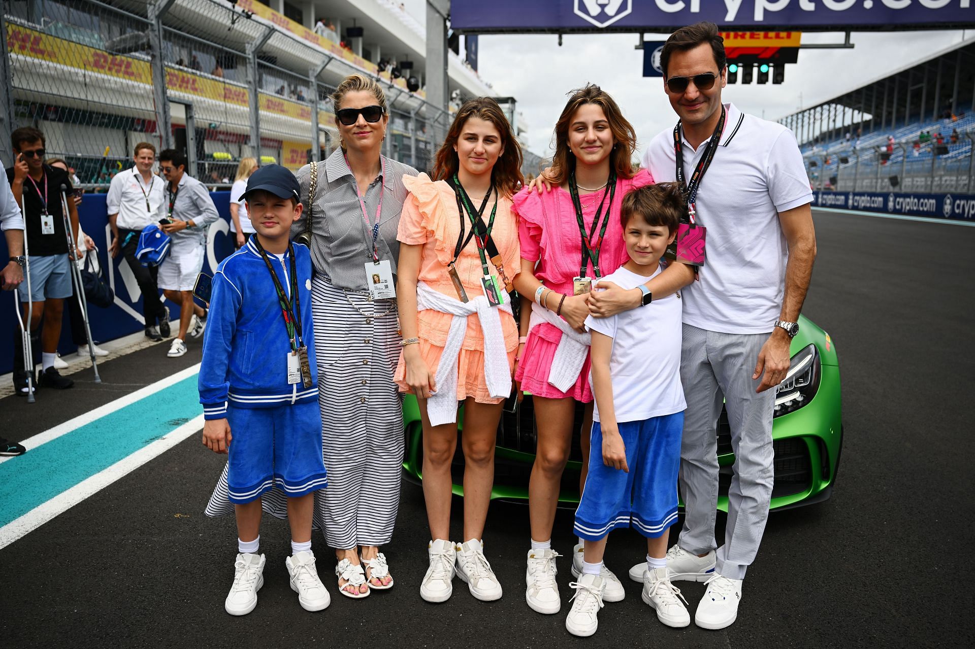 Roger Federer (right) with his wife Mirka (second from left) and children (Source: Getty)