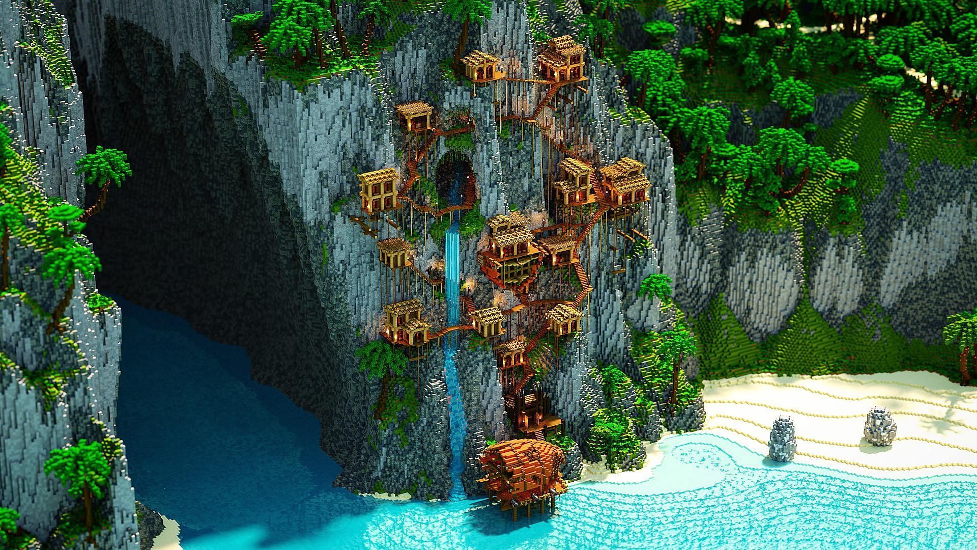 An example of a jungle cliffside village (Image via wrldpaintn00b/Reddit)