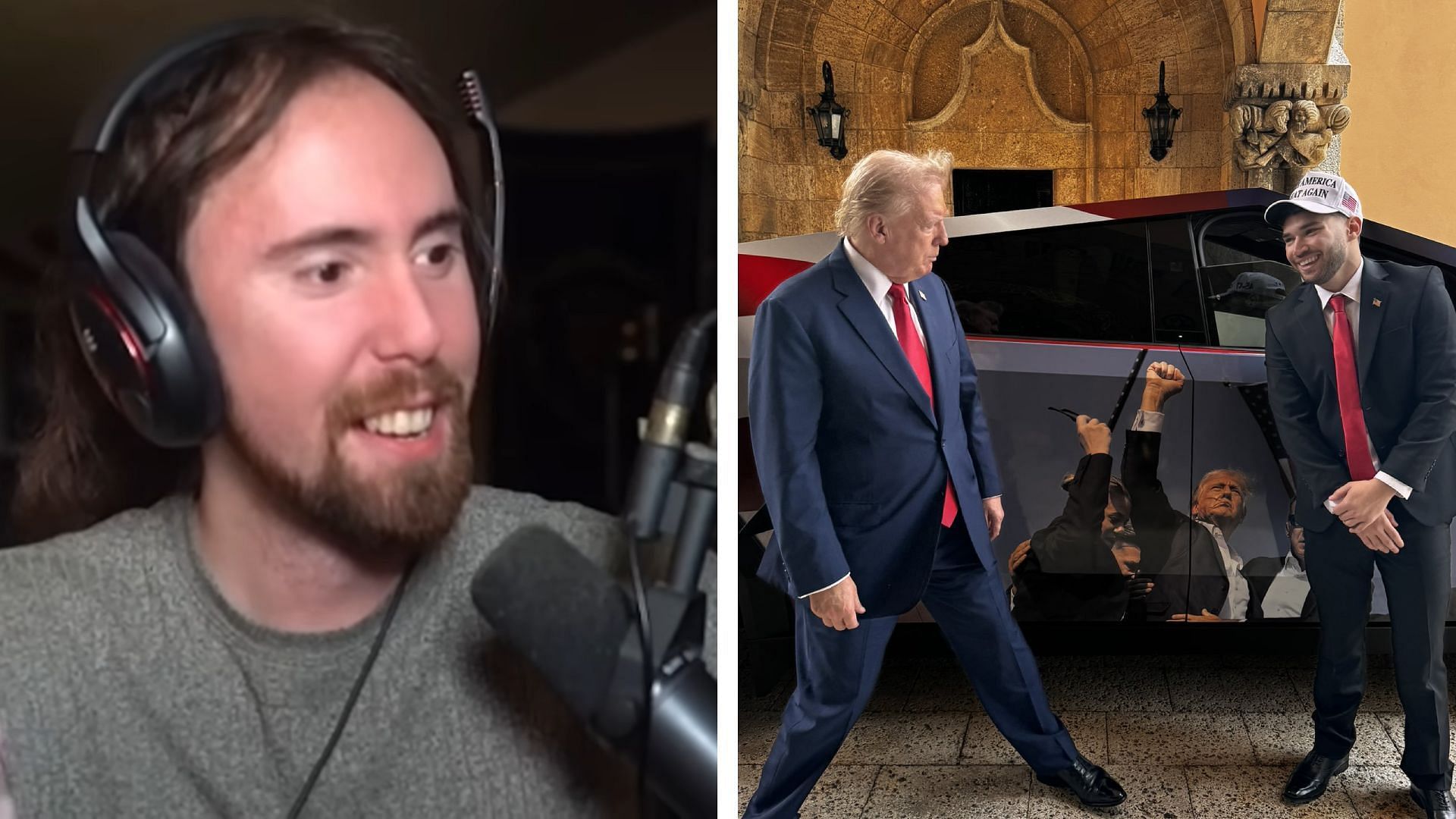 Asmongold was all praise for Adin Ross and his Donald Trump stream on Kick (Image via Asmongold Clips/YouTube, Adin Ross/X)