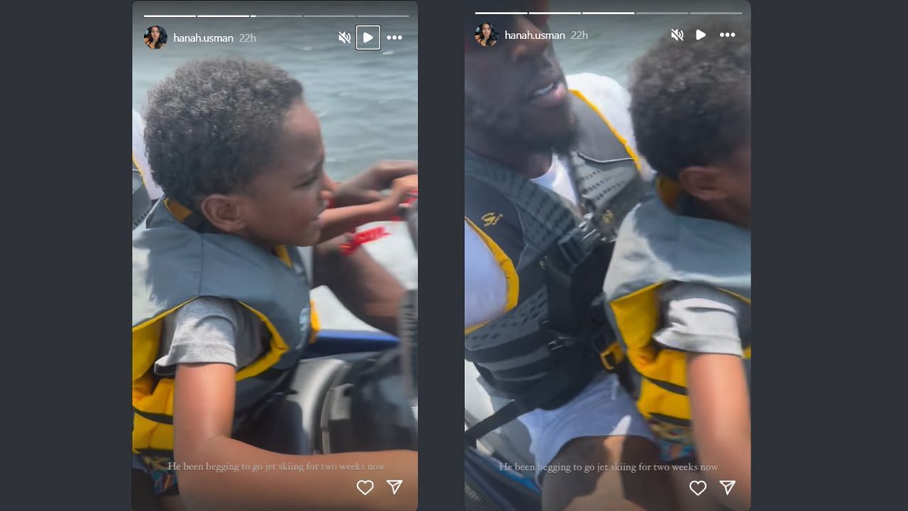 Taurean Prince and son jet skiing. (Credits: @hanah.usman/Instagram)