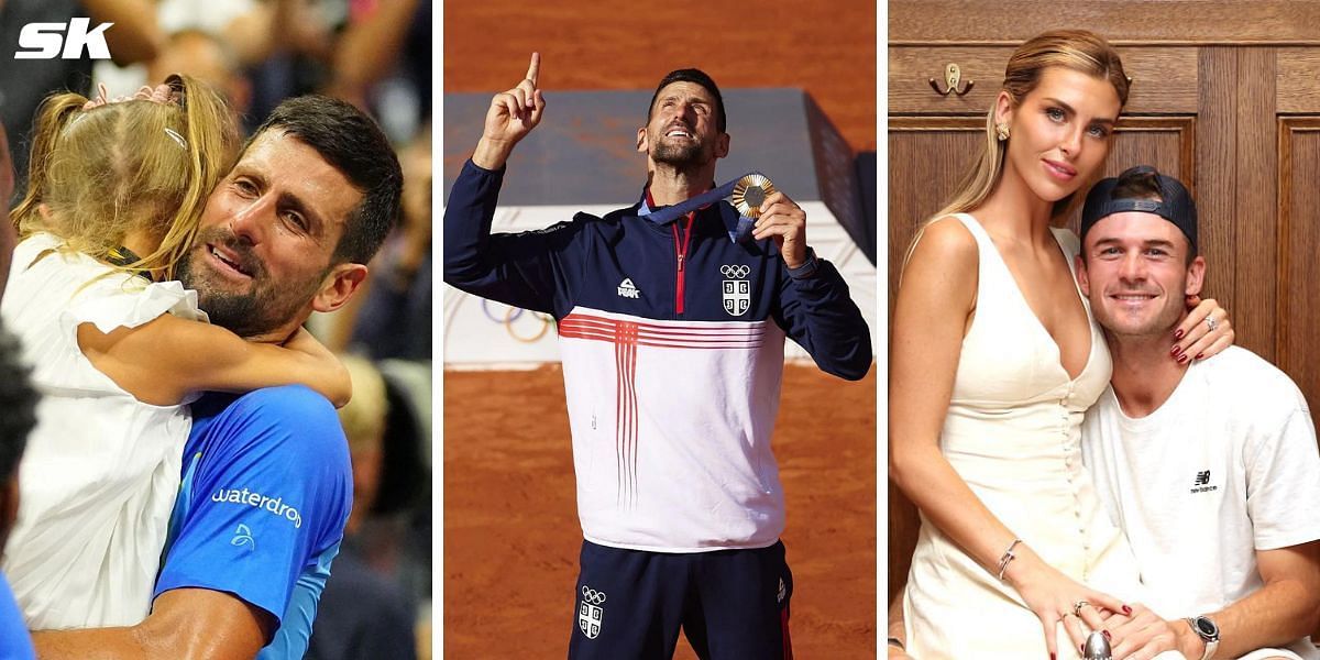 (Left to Right) Novak Djokovic and daughter Tara, Tommy Paul and girlfriend Paige Lorenze (Source: Getty Images)