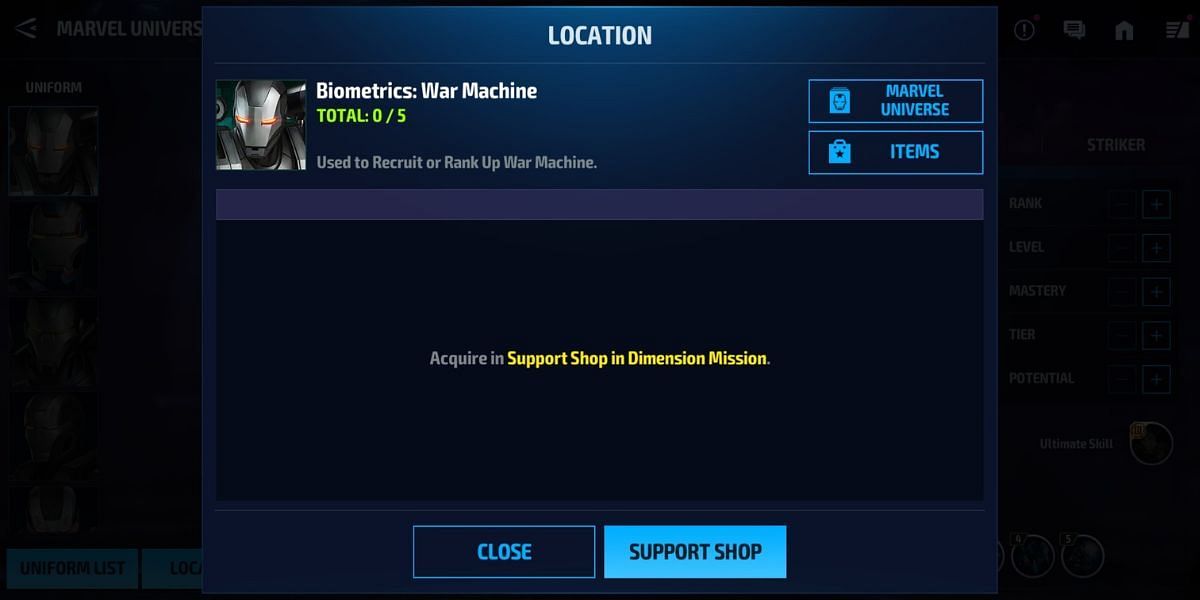 War Machine location in Marvel Future Fight (Image via Netmarble Monster)