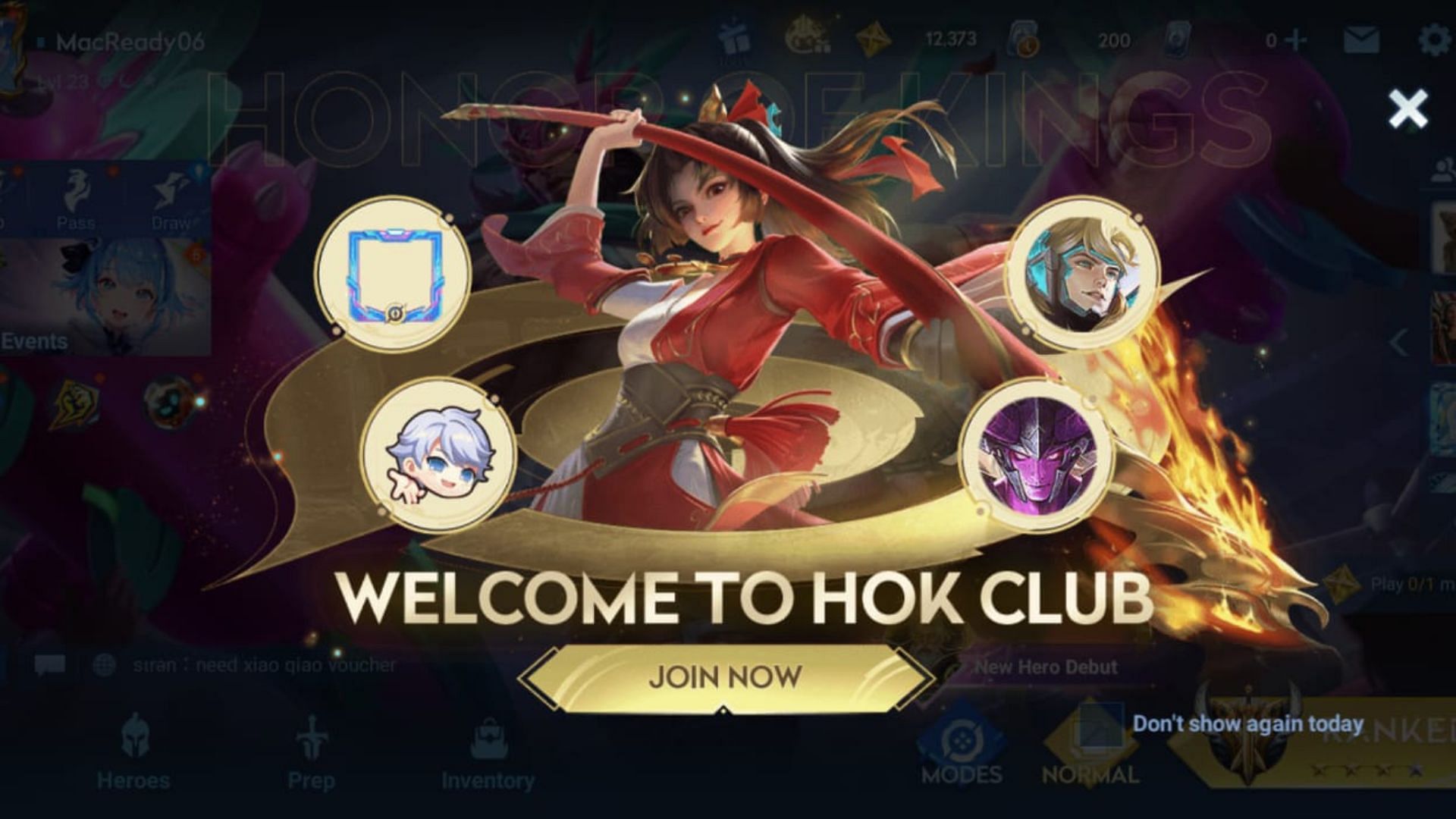 Click on the join now button to head to the HoK Club (Image via Level Infinite)