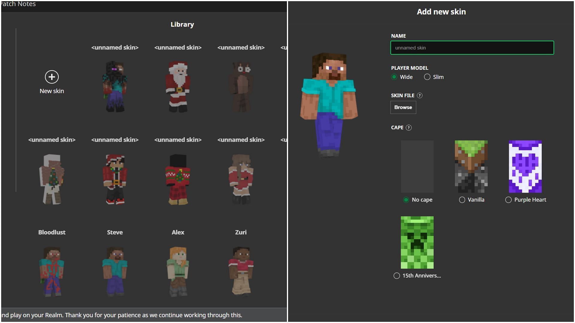 Java Edition skins can be installed directly from the official game launcher (Image via Mojang Studios)