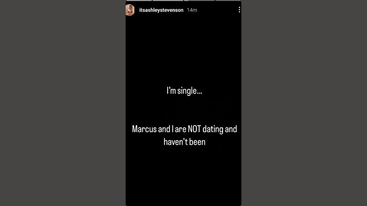 Asheley Stevenson denies relationship rumors on her IG story. (Credits: @itsashleystevenson/Instagram)