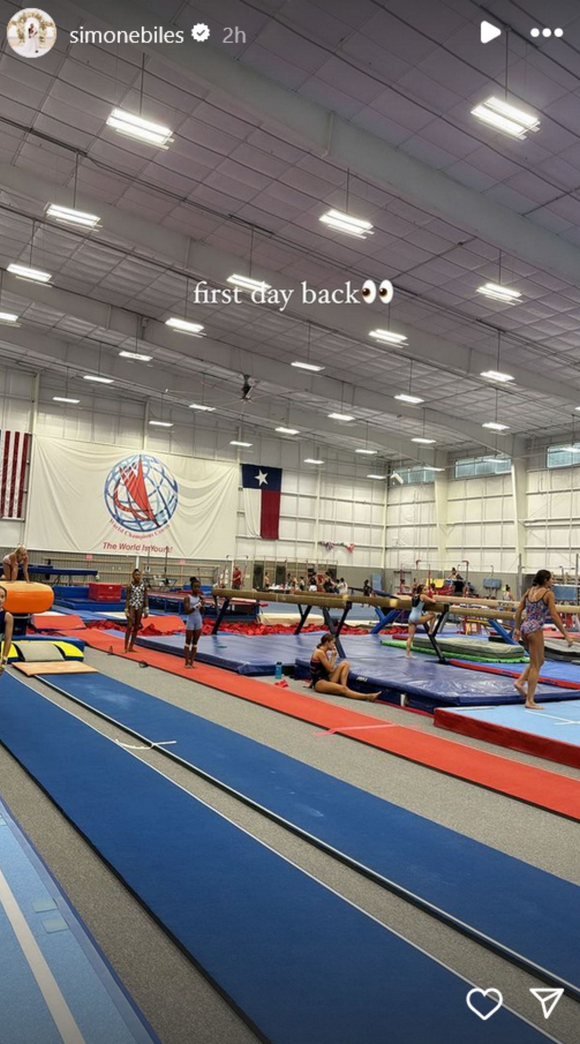 Screenshot of Simone Biles back to training