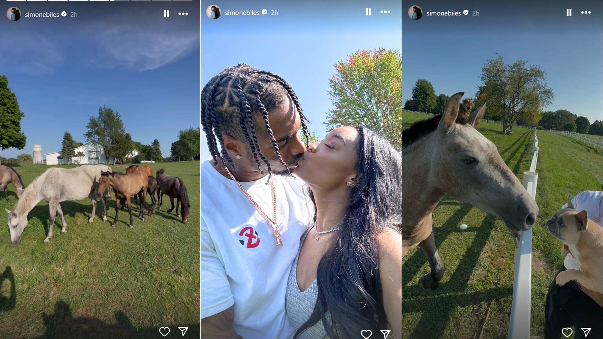 Simone Biles and husband Jonathan Owens enjoy time with horses [Image credit: @simonebiles IG]