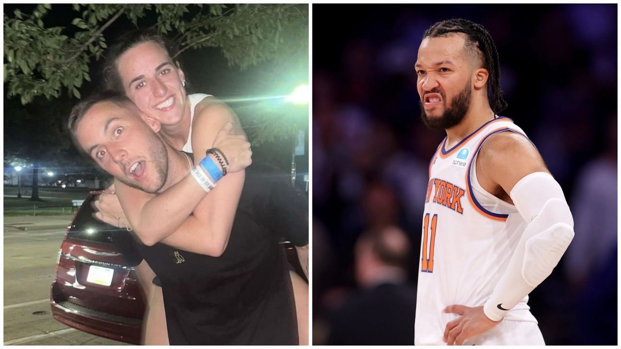 Caitlin Clark &amp; boyfriend Connor McCaffery caught on camera as Jalen Brunson gets booed at Colts vs Cardinals game. (Photos: Connor McCaffery on IG and IMAGN)