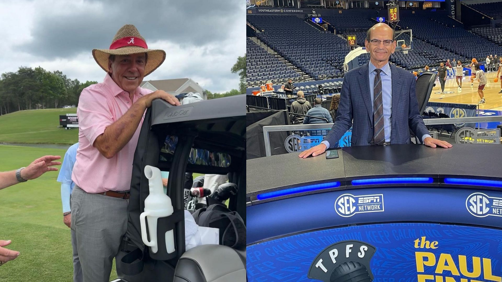 rRetired coach Nick Saban &amp; analyst Paul Finebaum (Kristen Saban