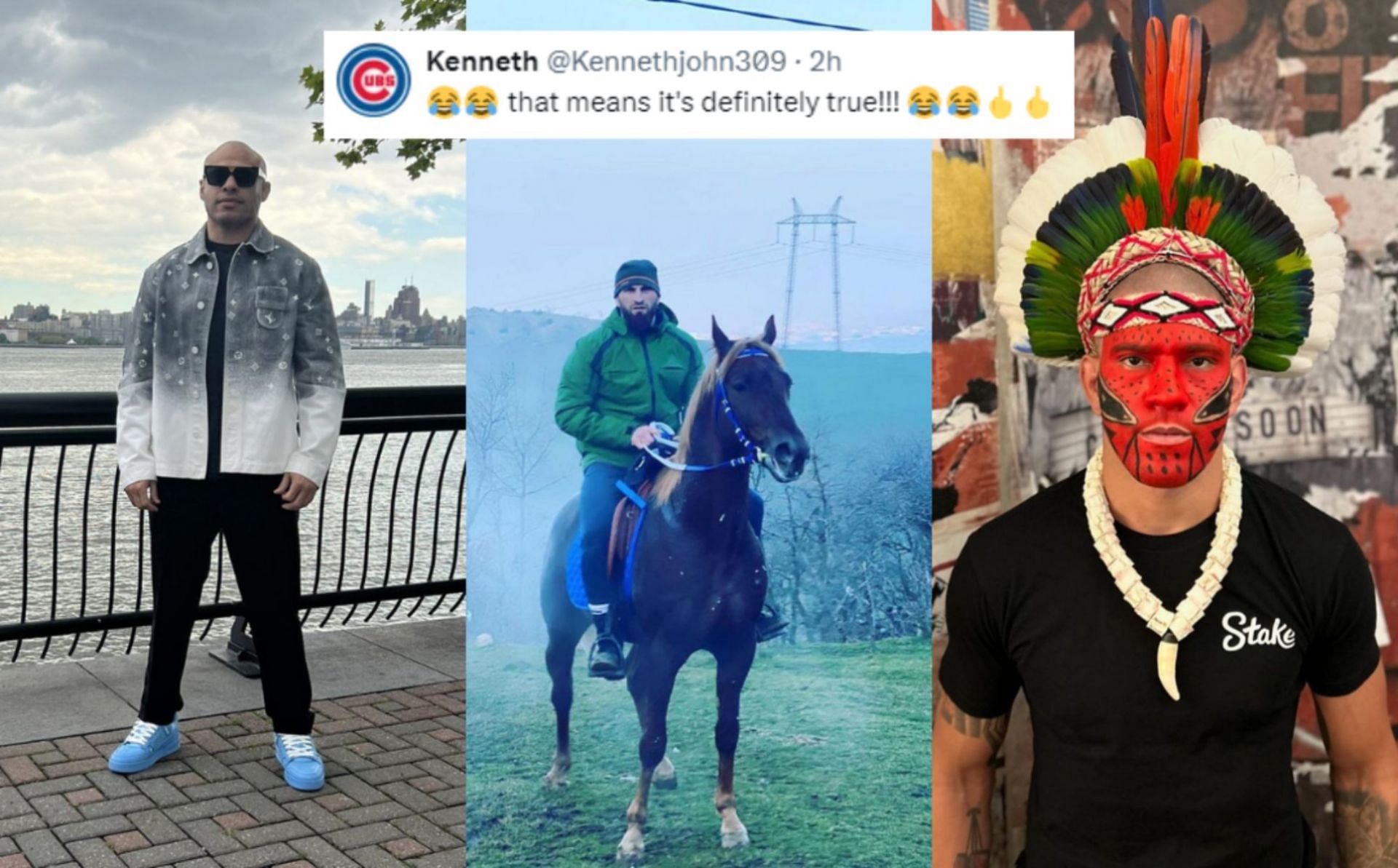 Ali Abdelaziz (left) denies Magomed Ankalaev (center) got a title fight offer against Alex Pereira (right) [Image courtesy: @ankalaev_magomed and @alexpoatanpereira on Instagram and @@AliAbdelaziz00 on X]