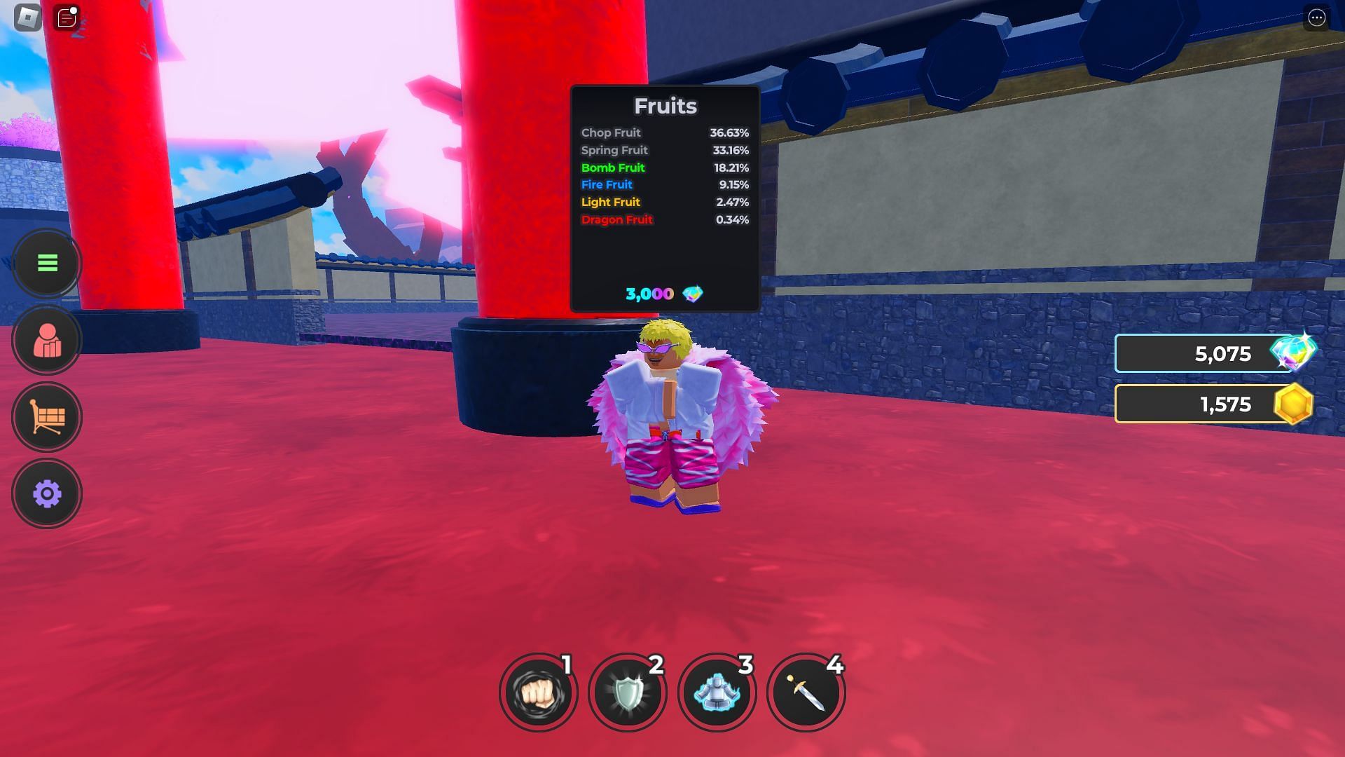 Doflamingo, the Fruit vendor (Image via Roblox)