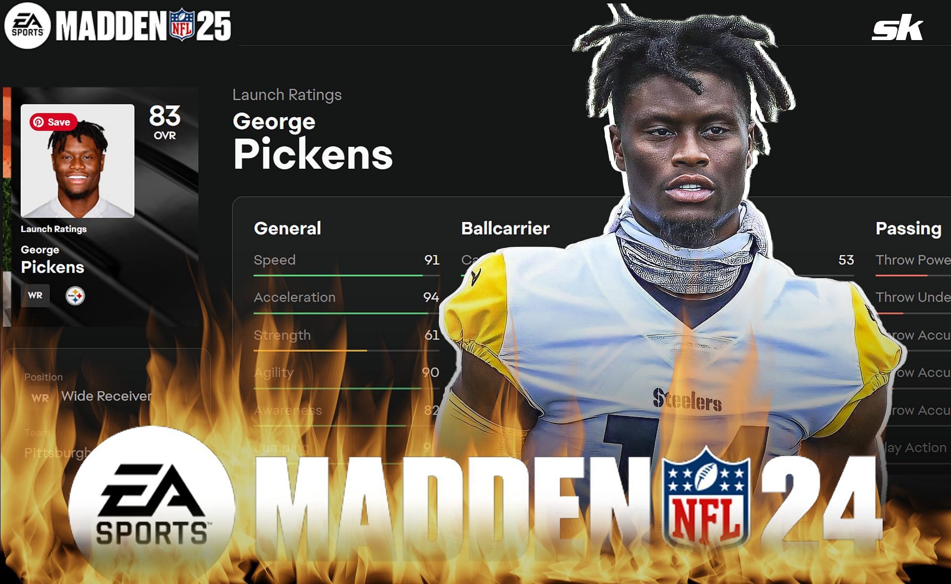 George Pickens reacts to his Madden NFL 25 rating