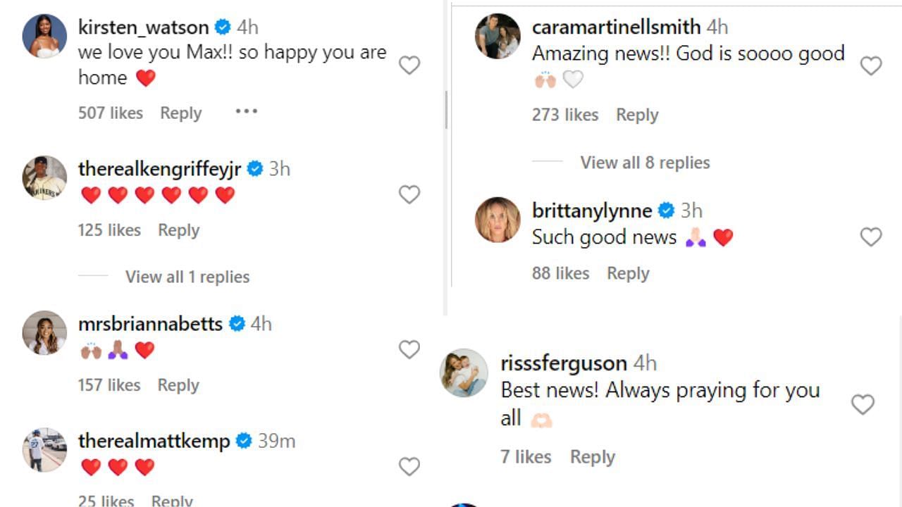 Screenshot of MLB community reactions per Chelsea and Freddie Freeman Instagram