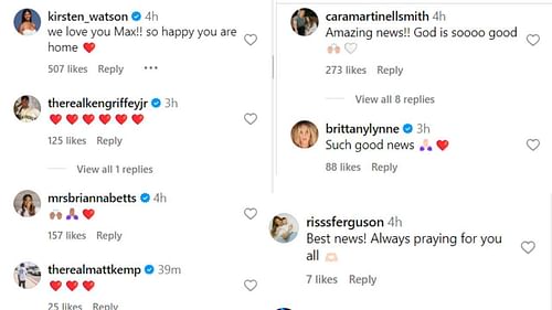 Screenshot of MLB community reactions per Chelsea and Freddie Freeman Instagram