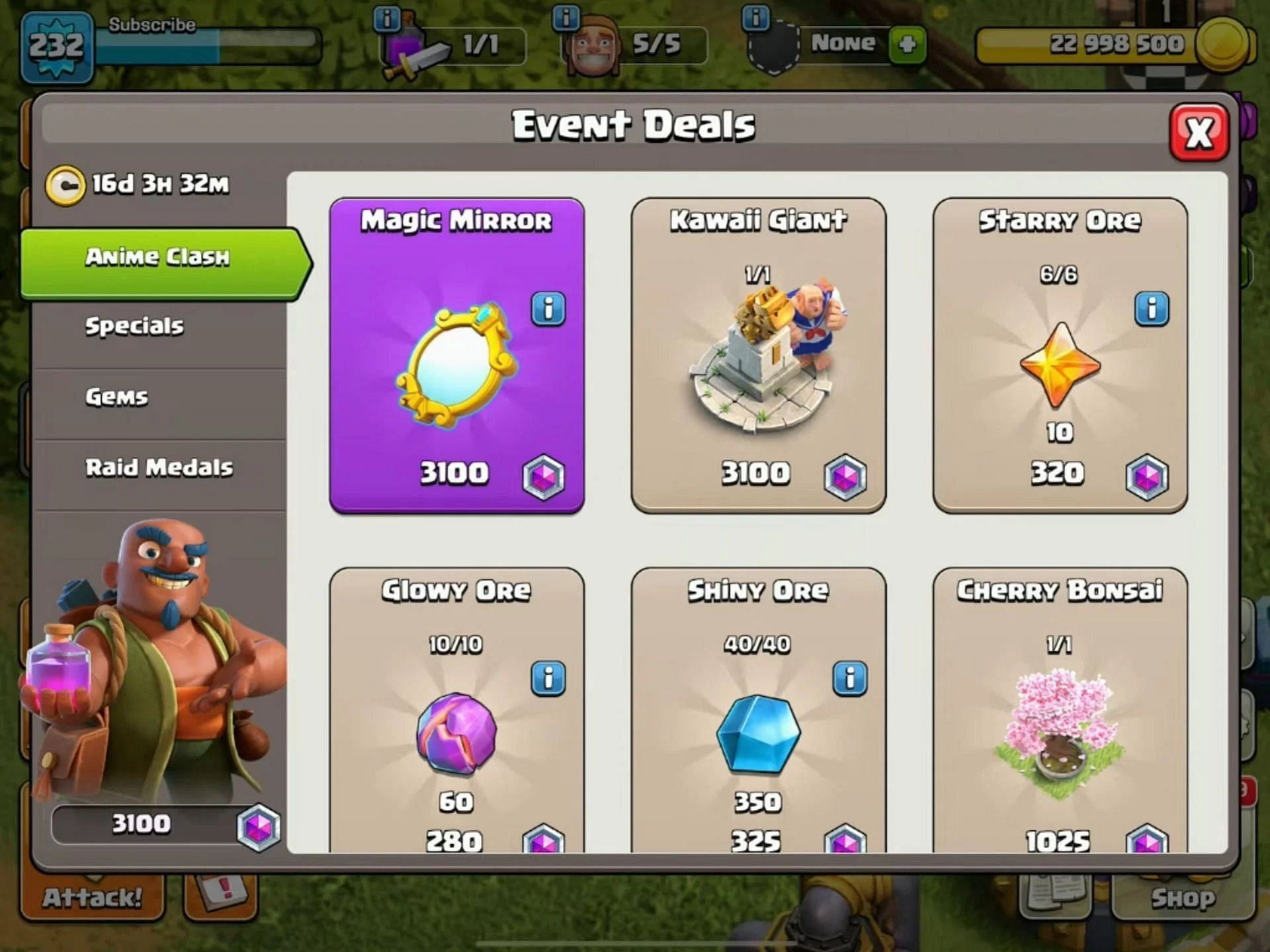 Cost of Magic Mirror in the Trader shop (Image via Supercell)