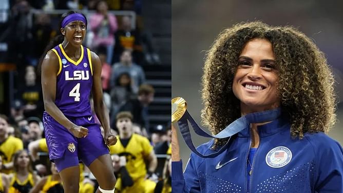 LSU's Flau'jae Johnson reacts to Sydney McLaughlin-Levrone on winning gold in 400M hurdles at 2024 Paris Olympics