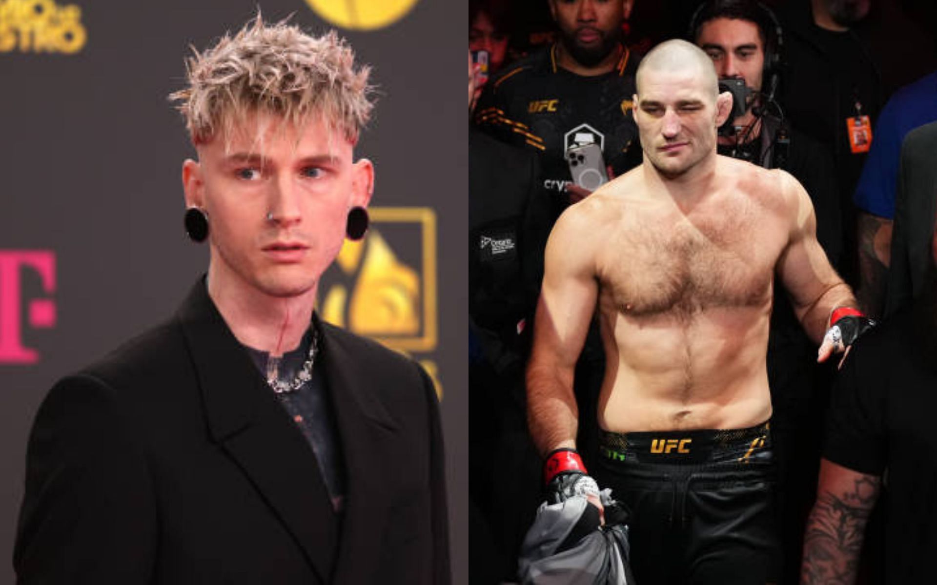 Machine Gun Kelly (left) rips Sean Strickland (right) [Image credits: Getty Images]