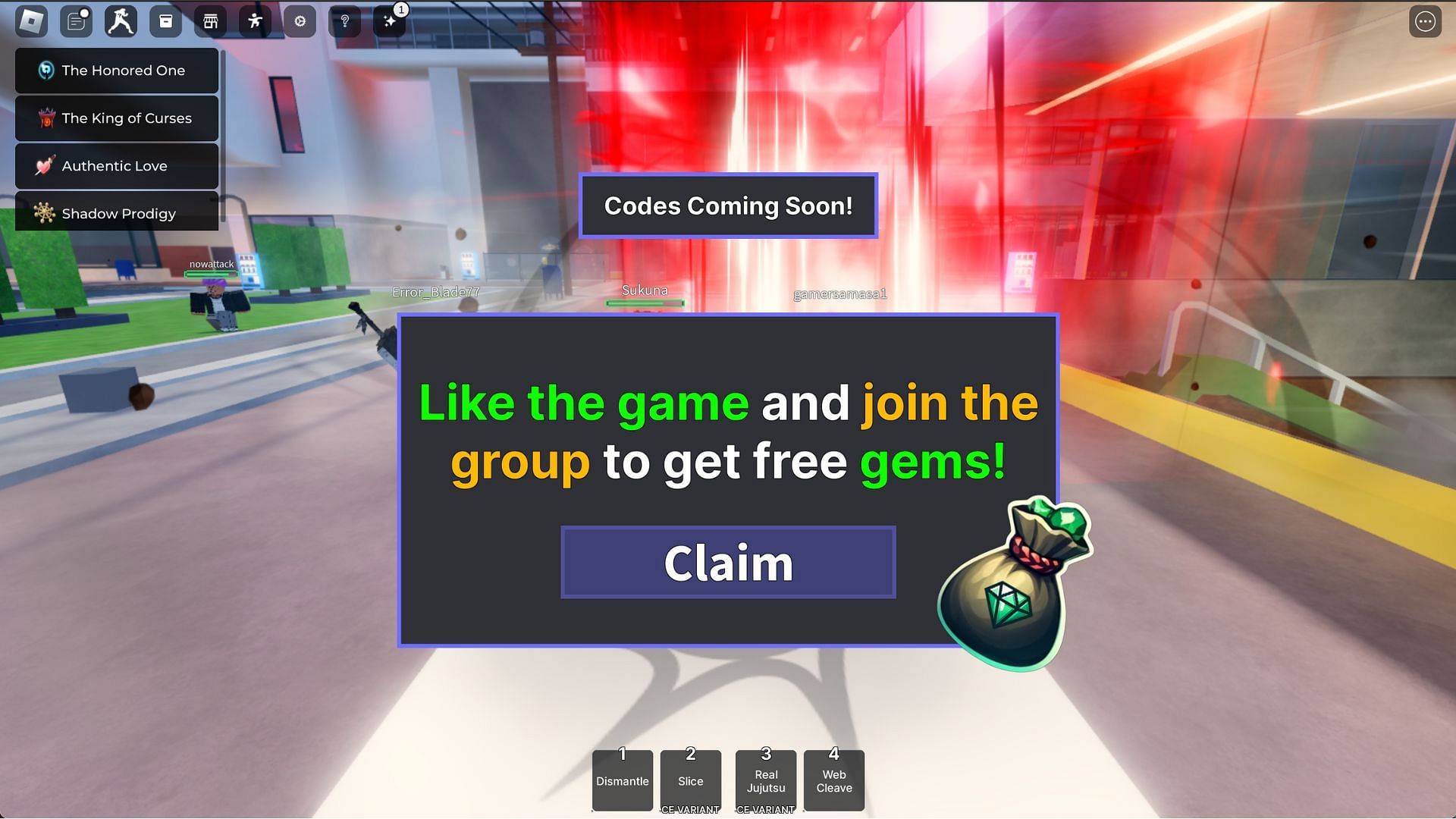 Codes in the game (Image via Roblox)